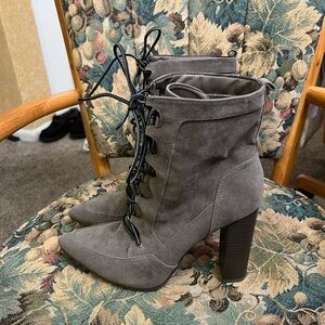 Shoe Dazzle Charcoal Lace-Up High Heel Boots